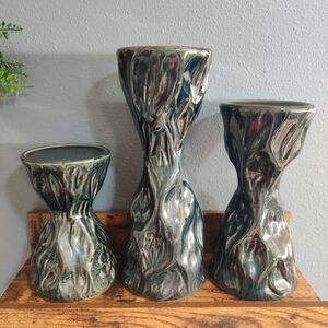 3 Pilar candle holder black unique Halloween table top decor candles bundle